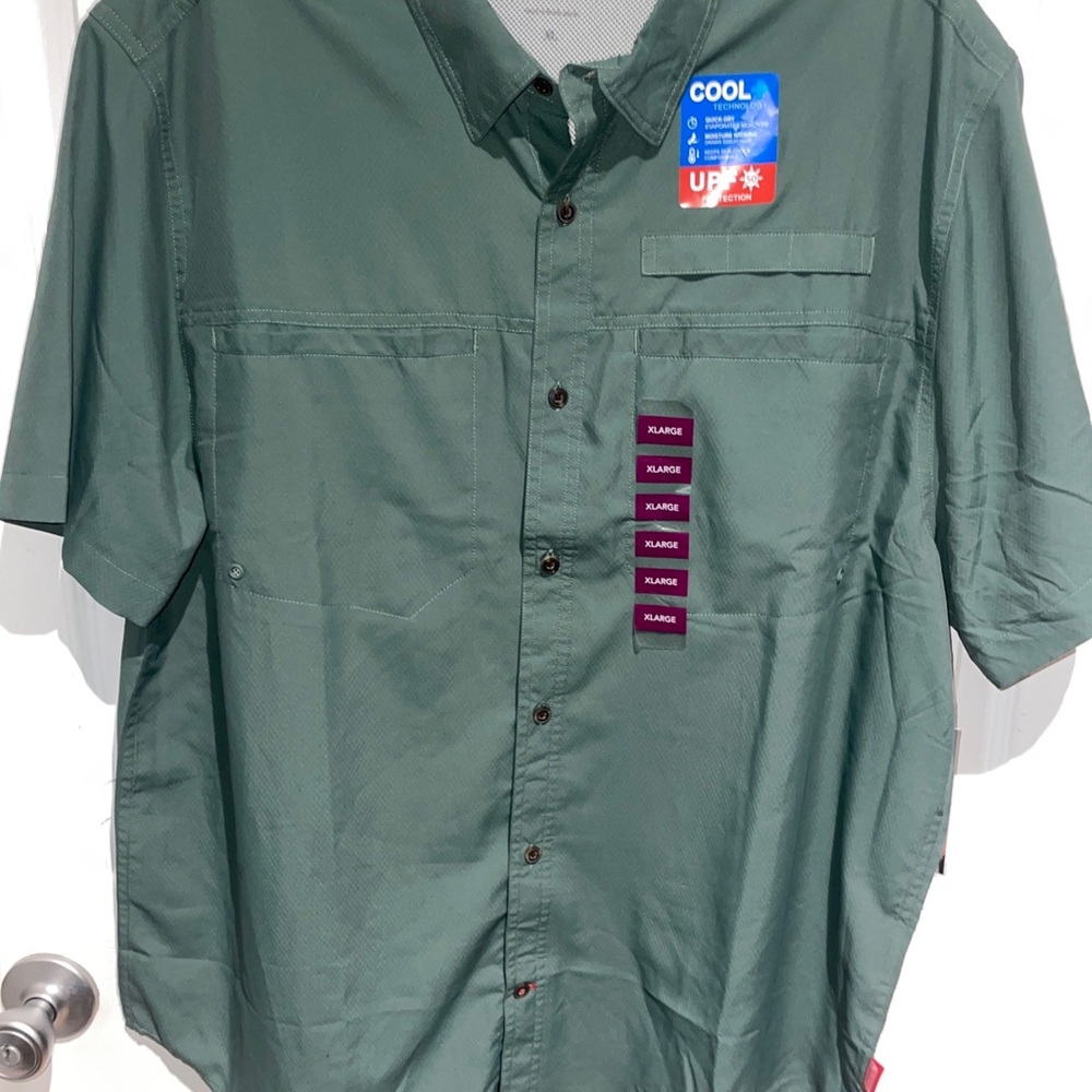 Coleman Men's Casual Green Button Down Shirt Fishing XL